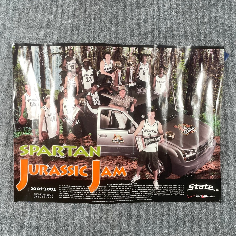 VTG Michigan State Spartans Poster Mens Green Jurassic Jam Basketball Y2K Ishbia